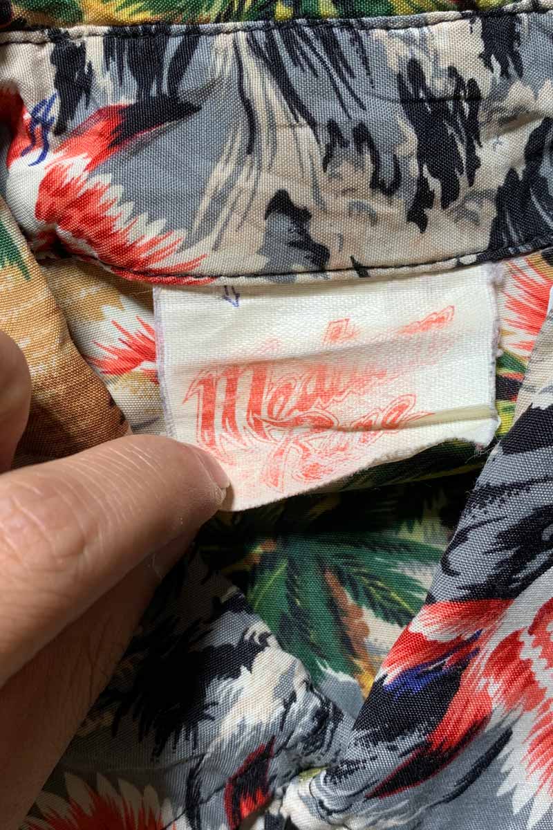 60s L/S HAWAIIAN DESIGN RAYON FRILL SHIRT / MULTI [SIZE: XL USED]