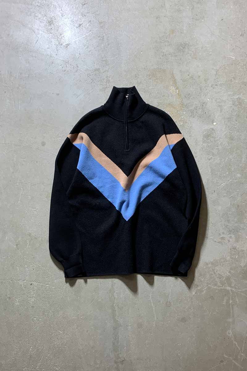 HALF ZIP DESGIN REYON POLY KNIT SWEATER / BLACK [SIZE: M USED]