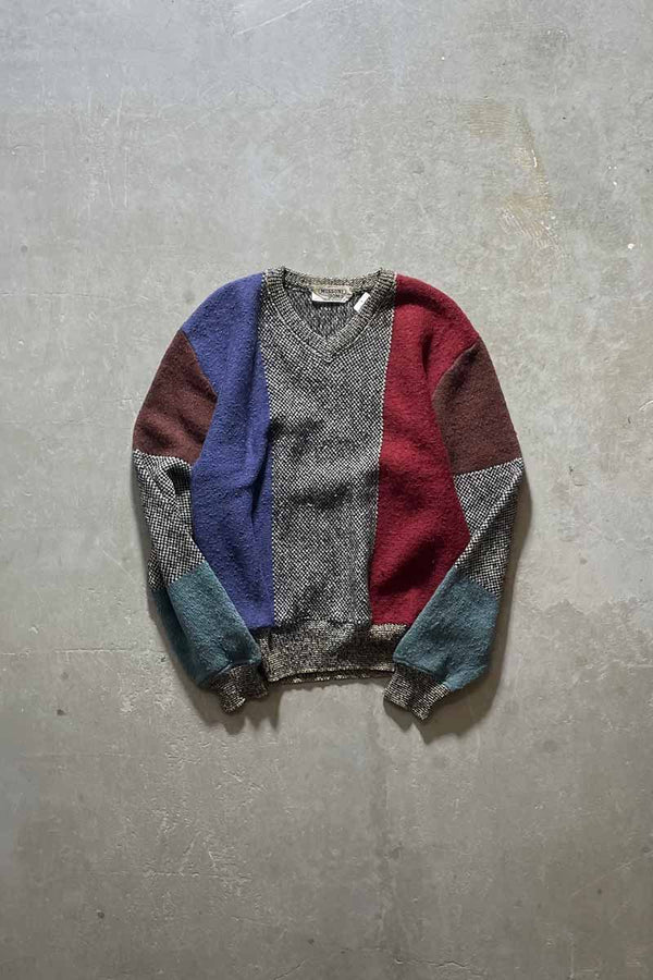 MADE IN ITALY 90'S V-NECK DESIGN WOOL KNIT SWEATER / MULTI [SIZE: L USED]