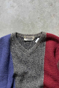 MADE IN ITALY 90'S V-NECK DESIGN WOOL KNIT SWEATER / MULTI [SIZE: L USED]