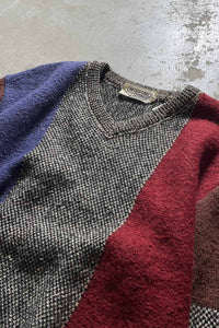 MADE IN ITALY 90'S V-NECK DESIGN WOOL KNIT SWEATER / MULTI [SIZE: L USED]