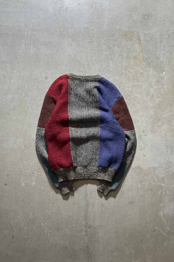 MADE IN ITALY 90'S V-NECK DESIGN WOOL KNIT SWEATER / MULTI [SIZE: L USED]