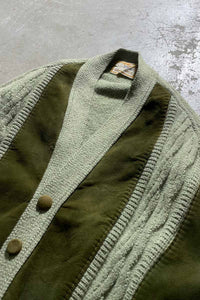 60-70'S SUEDE WOOL KNIT CARDIGAN / GREEN [SIZE: L USED]
