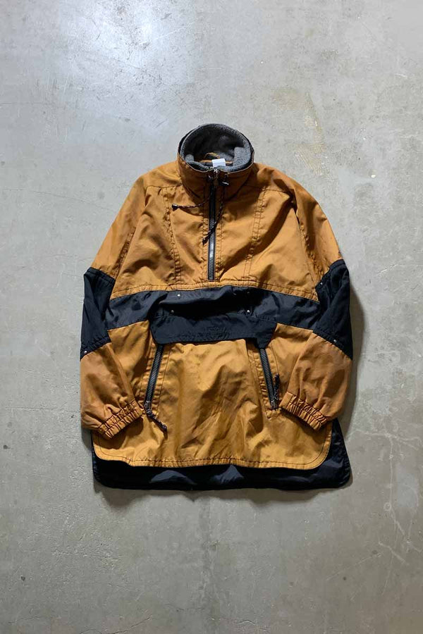 90'S HALF ZIP SNOWBOARD GEAR NYLON ANORAK JACKET W/FLEECE / ORANGE [SIZE: M USED]