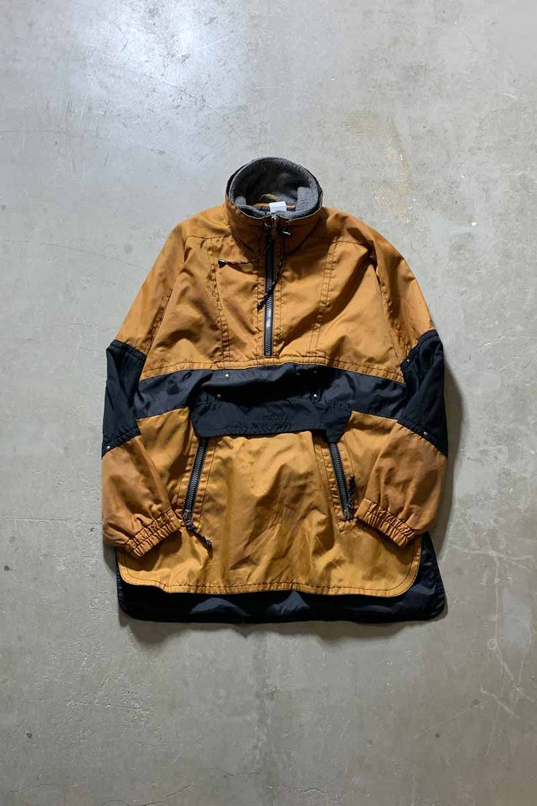 90'S HALF ZIP SNOWBOARD GEAR NYLON ANORAK JACKET W/FLEECE / ORANGE [SIZE: M USED]