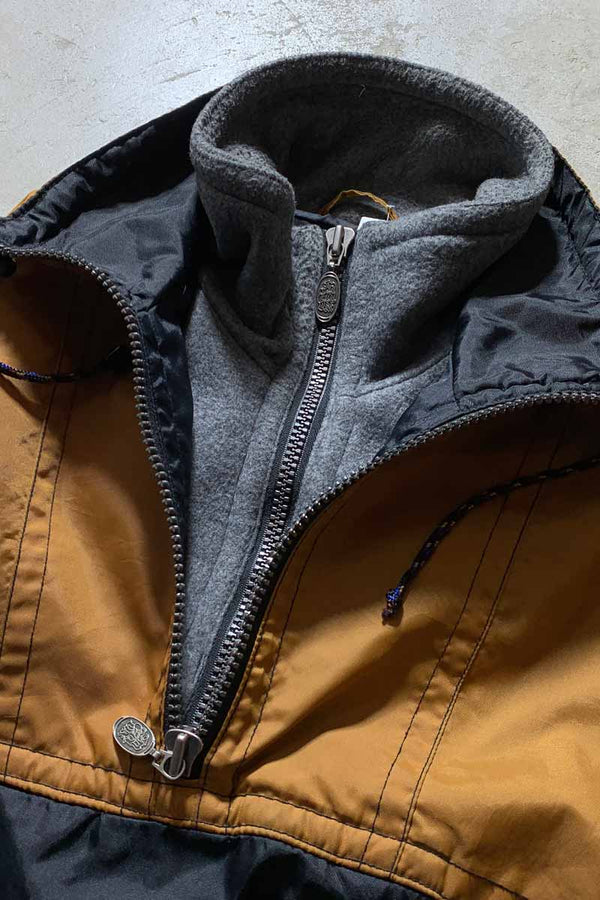 90'S HALF ZIP SNOWBOARD GEAR NYLON ANORAK JACKET W/FLEECE / ORANGE [SIZE: M USED]