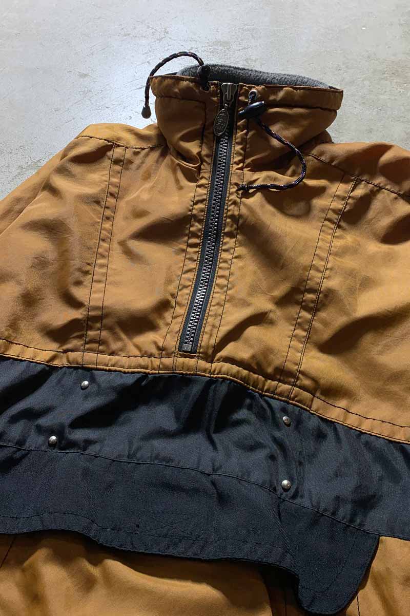 90'S HALF ZIP SNOWBOARD GEAR NYLON ANORAK JACKET W/FLEECE / ORANGE [SIZE: M USED]