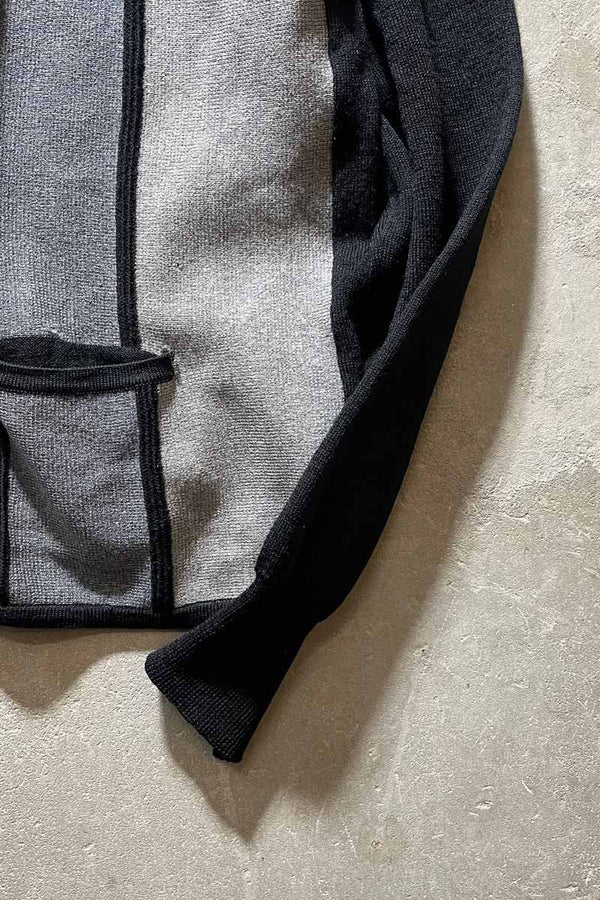 MADE IN ITALY 70s-80s L/S DESIGN WOOL KNIT POLO SHIRT / GRAY [SIZE: M USED]