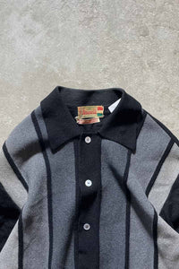 MADE IN ITALY 70-80'S L/S DESIGN WOOL KNIT POLO SHIRT / GRAY [SIZE: M USED]