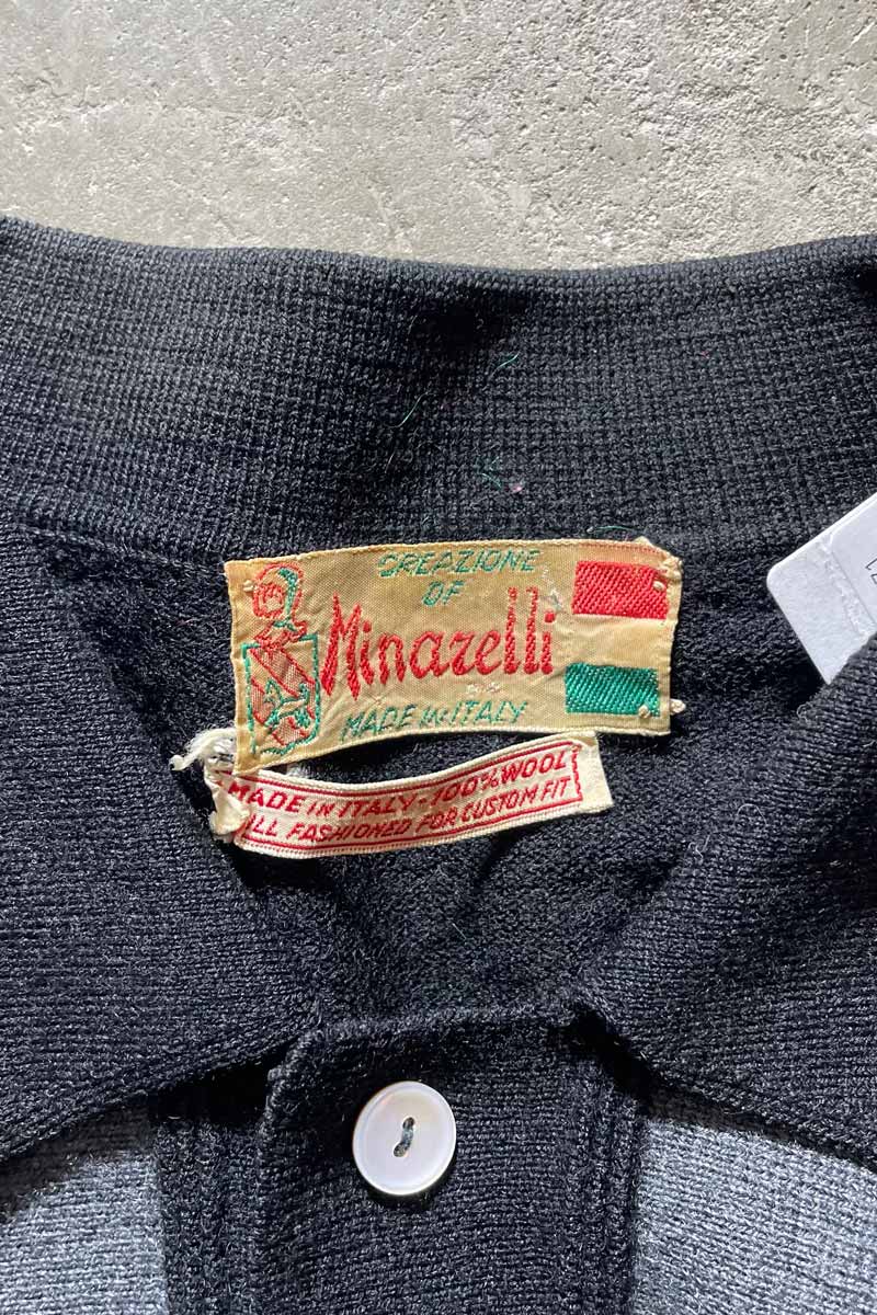 MADE IN ITALY 70s-80s L/S DESIGN WOOL KNIT POLO SHIRT / GRAY [SIZE: M USED]