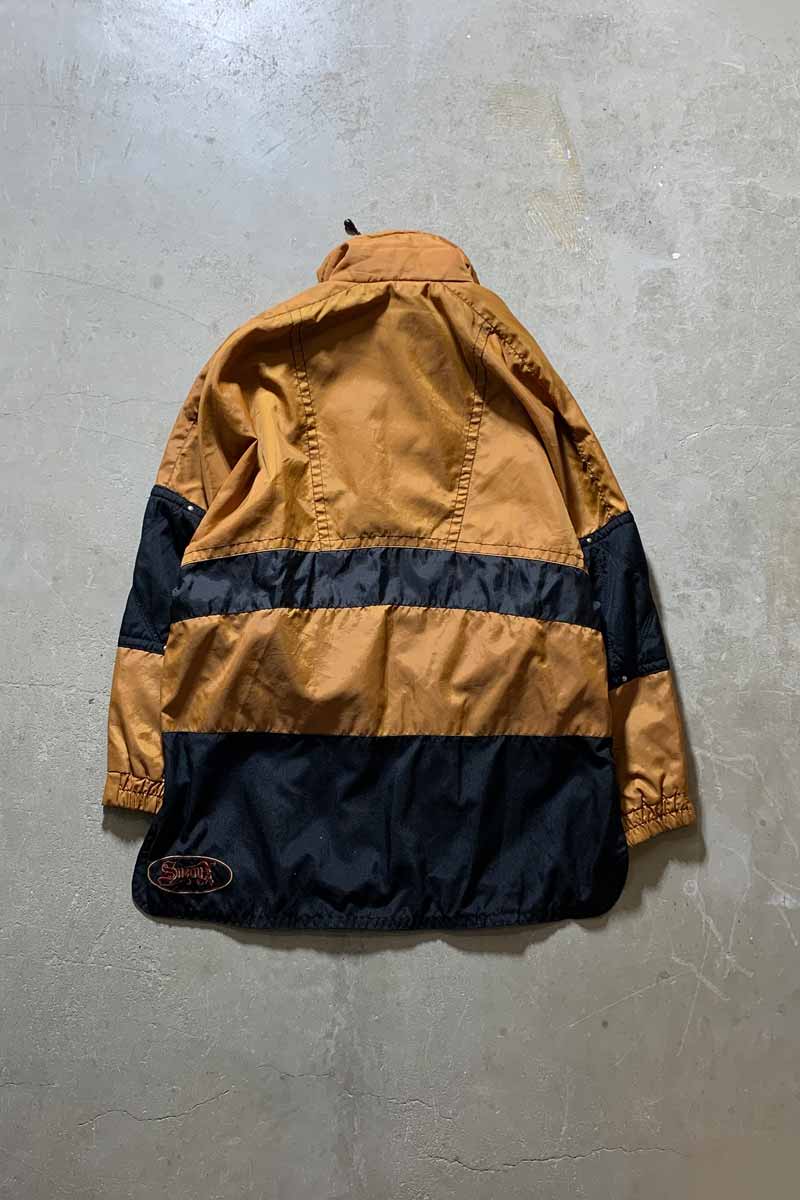 90'S HALF ZIP SNOWBOARD GEAR NYLON ANORAK JACKET W/FLEECE / ORANGE [SIZE: M USED]