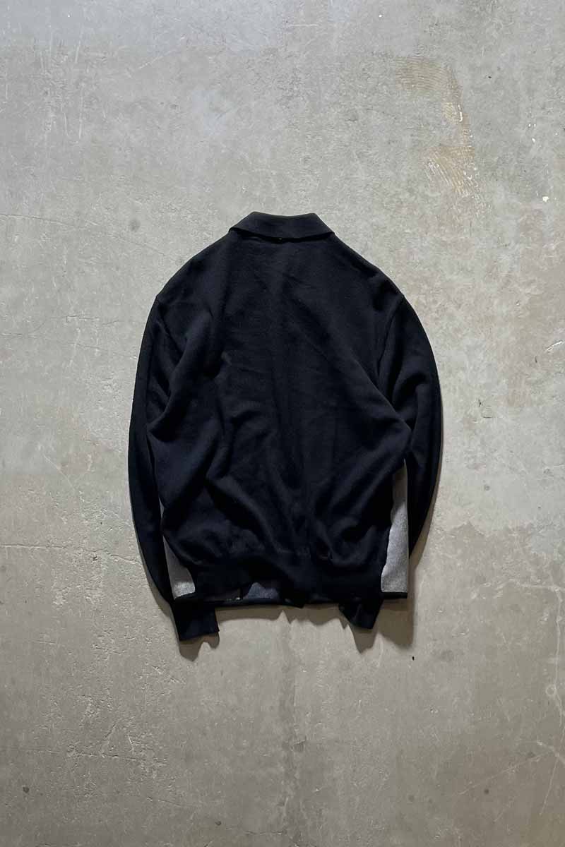 MADE IN ITALY 70s-80s L/S DESIGN WOOL KNIT POLO SHIRT / GRAY [SIZE: M USED]