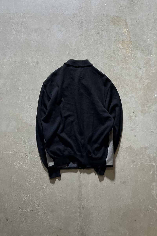 MADE IN ITALY 70s-80s L/S DESIGN WOOL KNIT POLO SHIRT / GRAY [SIZE: M USED]