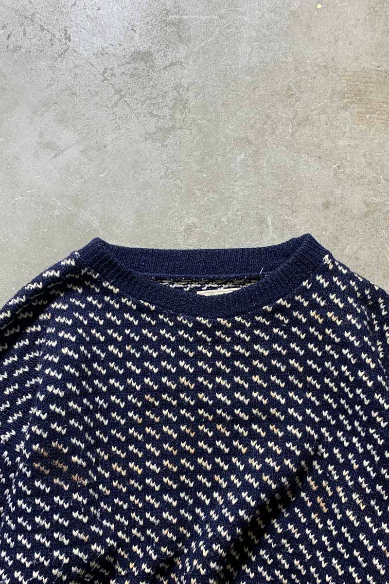 MADE IN NORWAY 70'S BIRDS EYE WOOL RAYON KNIT SWEATER / NAVY [SIZE: L USED]