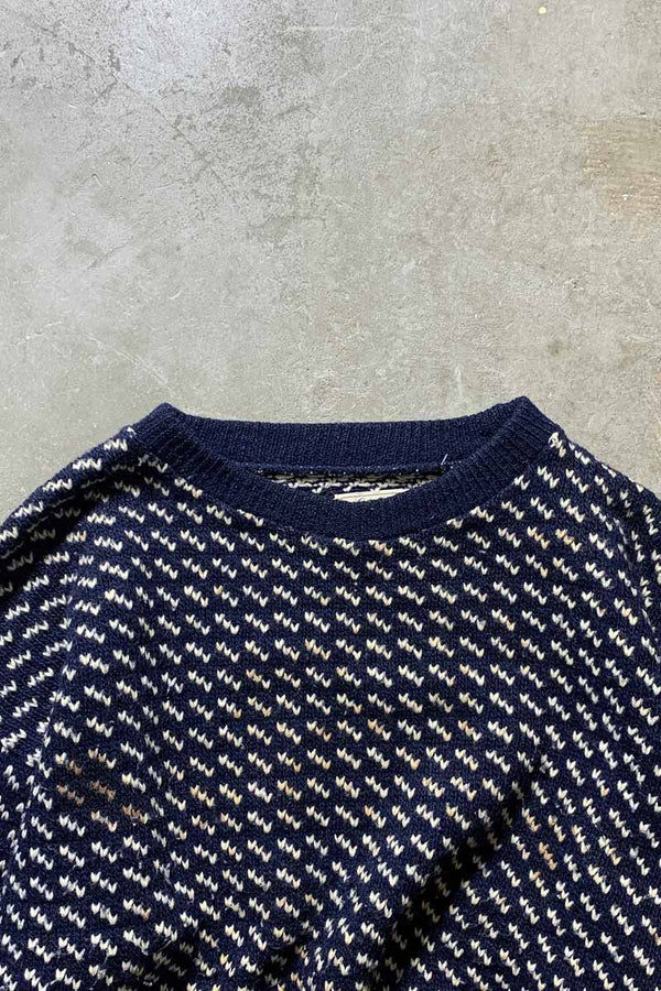 MADE IN NORWAY 70'S BIRDS EYE WOOL RAYON KNIT SWEATER / NAVY [SIZE: L USED]
