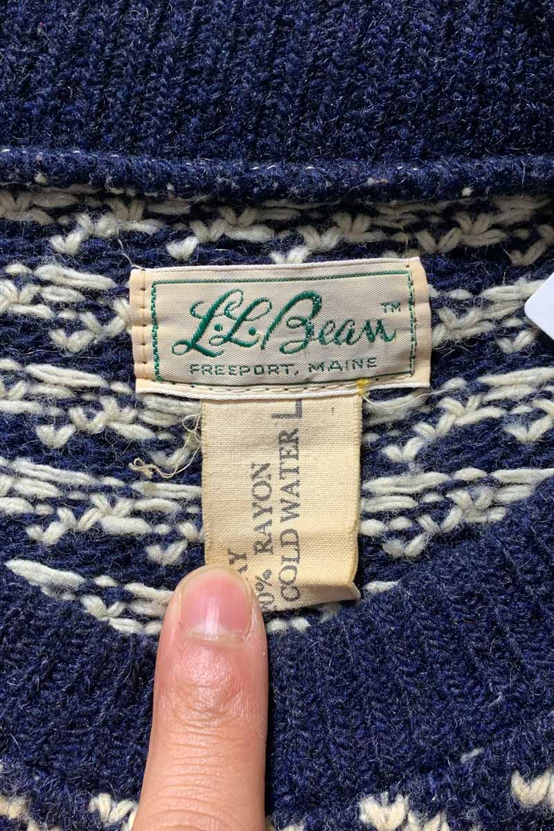 MADE IN NORWAY 70'S BIRDS EYE WOOL RAYON KNIT SWEATER / NAVY [SIZE: L USED]