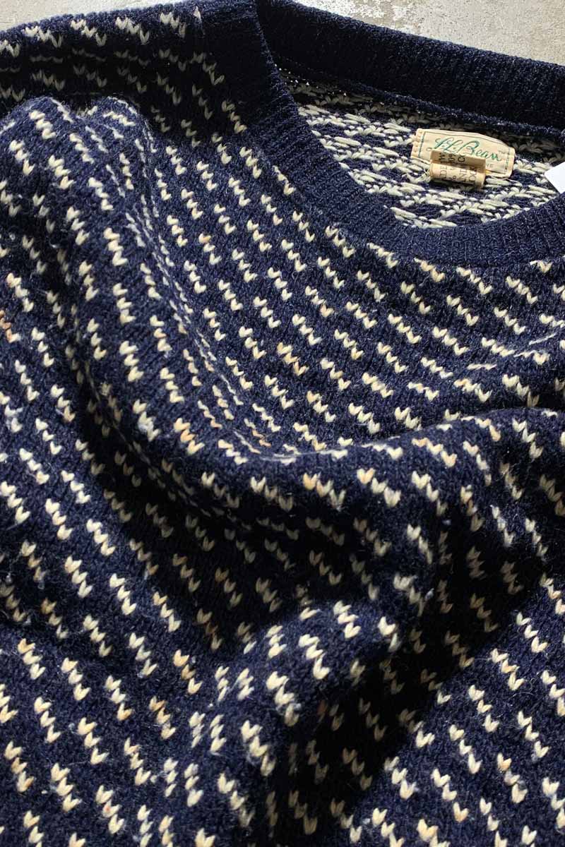 MADE IN NORWAY 70'S BIRDS EYE WOOL RAYON KNIT SWEATER / NAVY [SIZE: L USED]
