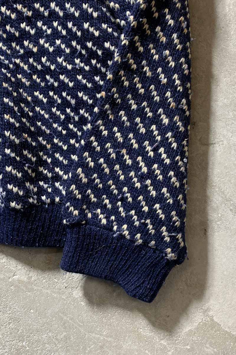 MADE IN NORWAY 70'S BIRDS EYE WOOL RAYON KNIT SWEATER / NAVY [SIZE: L USED]