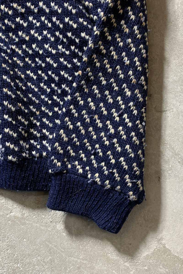 MADE IN NORWAY 70'S BIRDS EYE WOOL RAYON KNIT SWEATER / NAVY [SIZE: L USED]