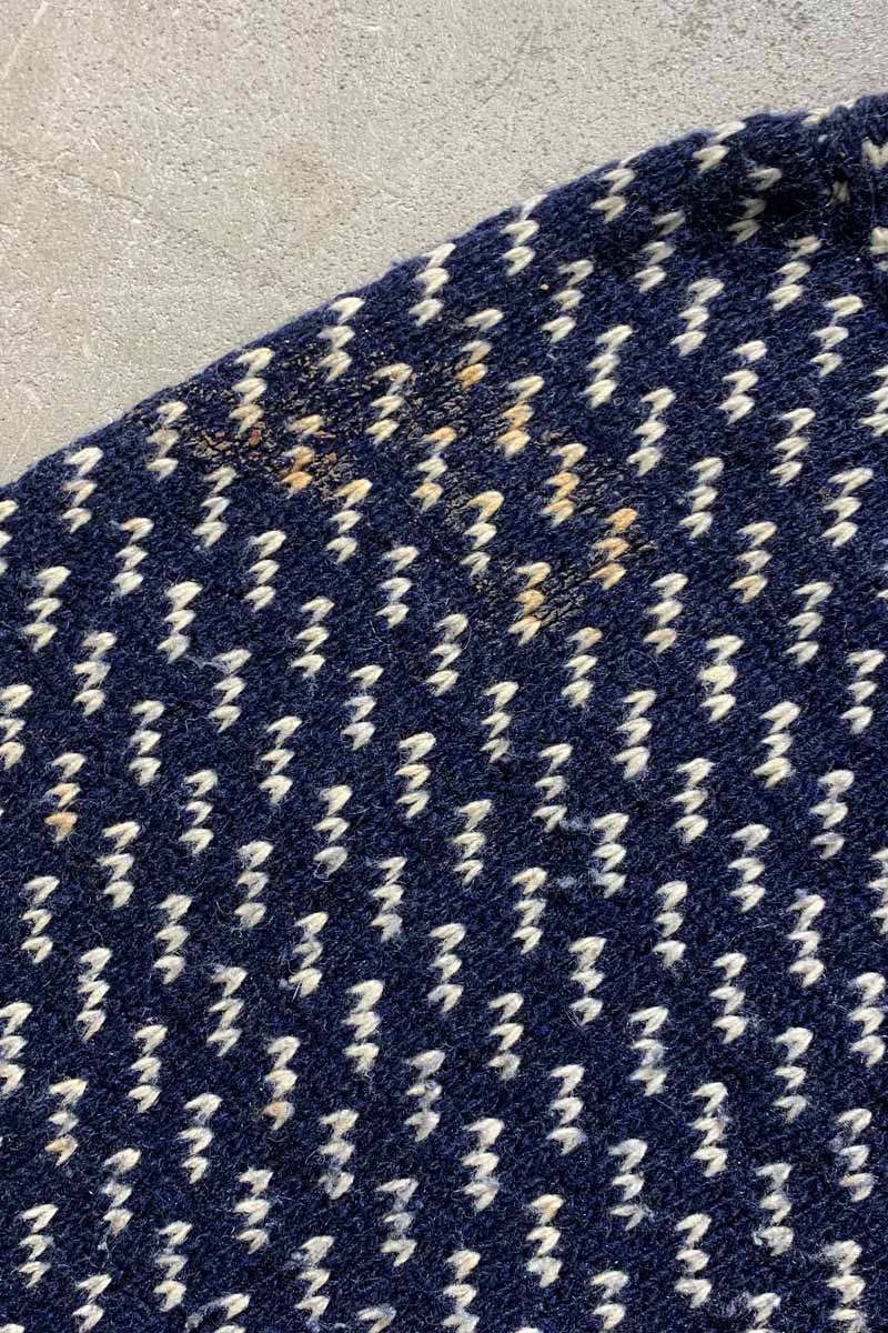 MADE IN NORWAY 70'S BIRDS EYE WOOL RAYON KNIT SWEATER / NAVY [SIZE: L USED]