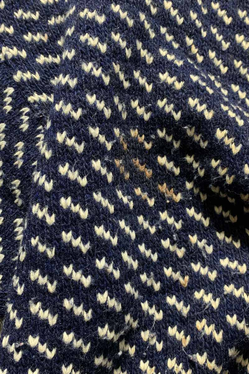 MADE IN NORWAY 70'S BIRDS EYE WOOL RAYON KNIT SWEATER / NAVY [SIZE: L USED]