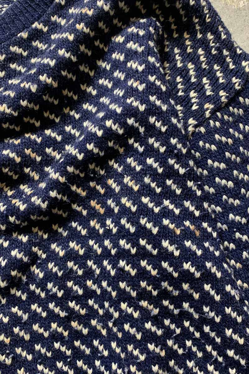 MADE IN NORWAY 70'S BIRDS EYE WOOL RAYON KNIT SWEATER / NAVY [SIZE: L USED]