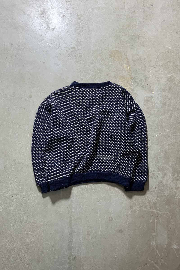 MADE IN NORWAY 70'S BIRDS EYE WOOL RAYON KNIT SWEATER / NAVY [SIZE: L USED]