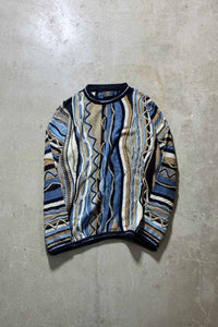 90'S 3D COOGI COTTON KNIT SWEATER / BLUE [SIZE: 2XL USED]