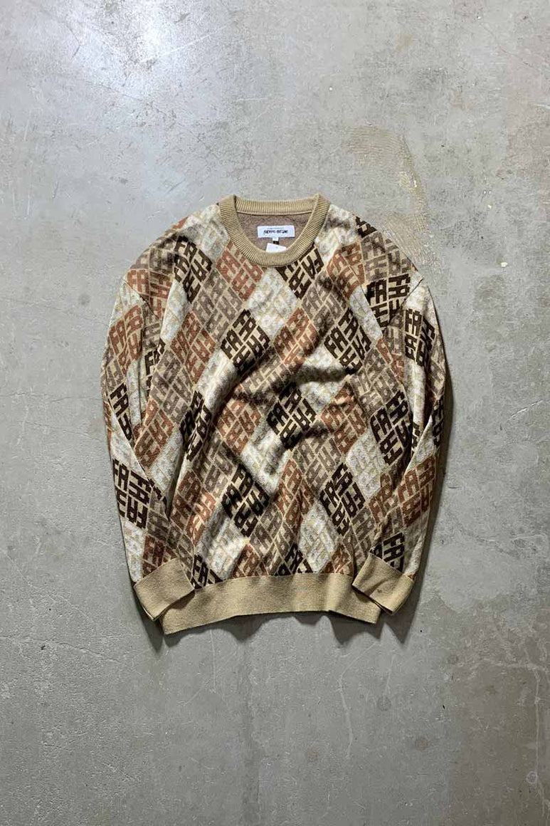 DESIGN ACRYLIC KNIT SWEATER / BEIGE [SIZE: L USED]