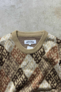 DESIGN ACRYLIC KNIT SWEATER / BEIGE [SIZE: L USED]