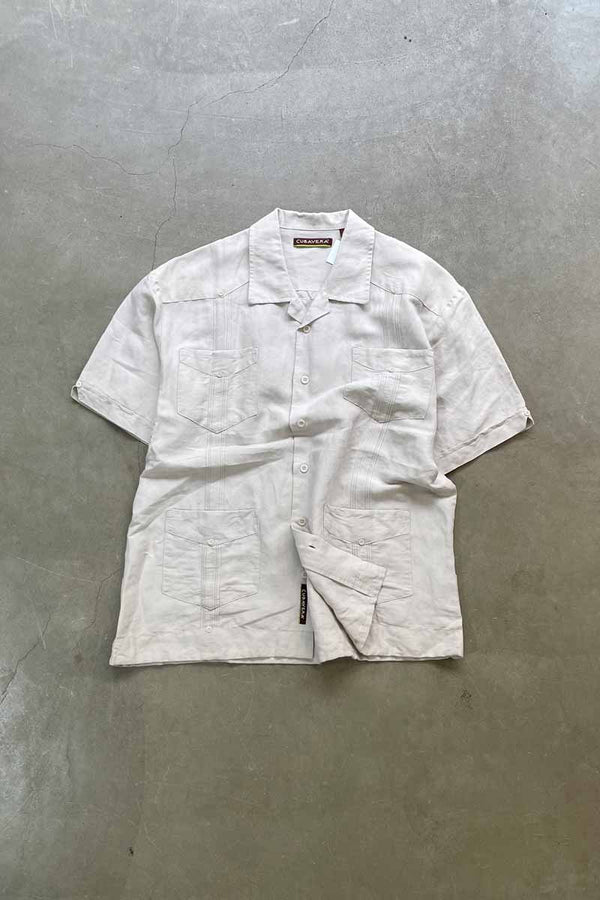 90'S S/S RAMIE RAYON CUBA SHIRT / IVORY [SIZE: L USED]