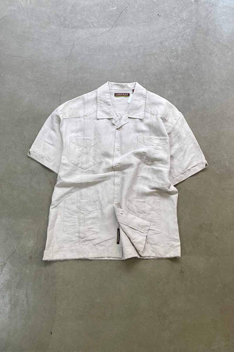 90'S S/S RAMIE RAYON CUBA SHIRT / IVORY [SIZE: L USED]