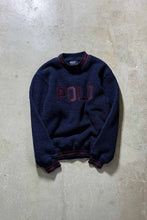 画像をギャラリービューアに読み込む, MADE IN USA 90&#39;S LOGO EMBROIDERY BOA FLEECE SWEATSHIRT / NAVY [SIZE: S USED]
