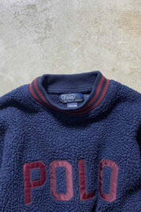 MADE IN USA 90'S LOGO EMBROIDERY BOA FLEECE SWEATSHIRT / NAVY [SIZE: S USED]