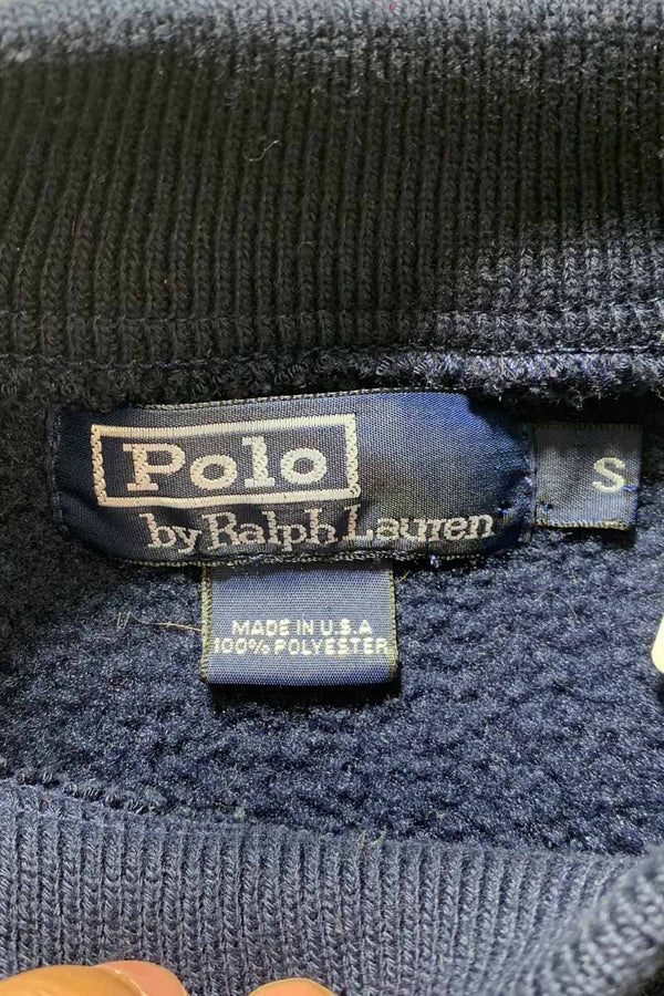 MADE IN USA 90'S LOGO EMBROIDERY BOA FLEECE SWEATSHIRT / NAVY [SIZE: S USED]