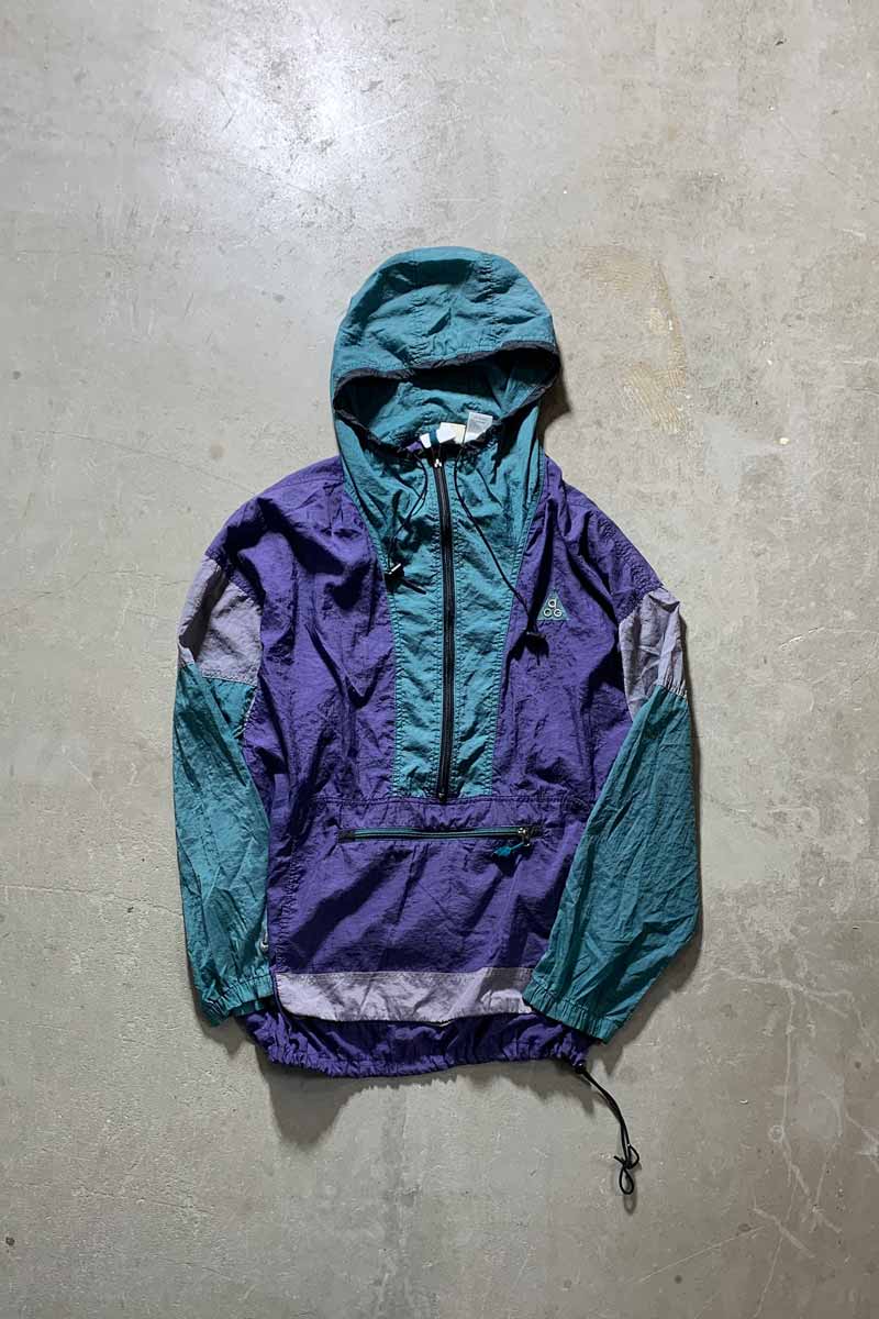 Y2K EARLY 00'S HALF ZIP PULLOVER PACKABLE NYLON HOODIE JACKET / MULTI [SIZE: L USED]