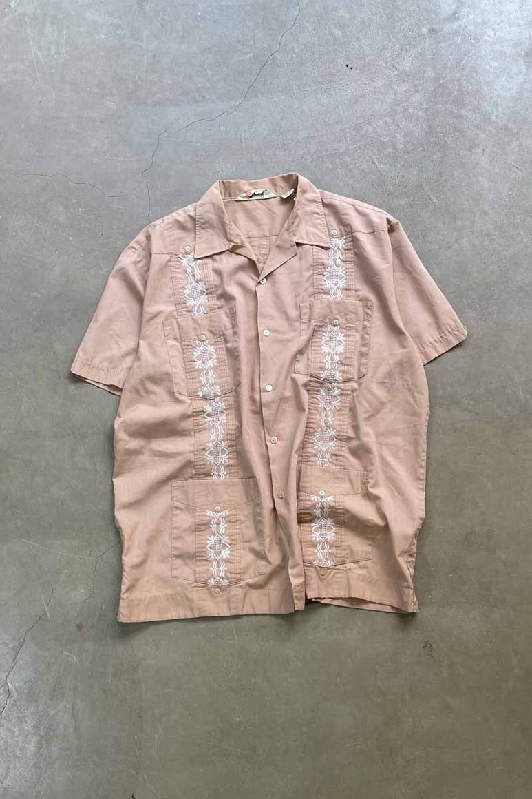 90'S S/S CUBA SHIRT / BEIGE [SIZE: XL USED]