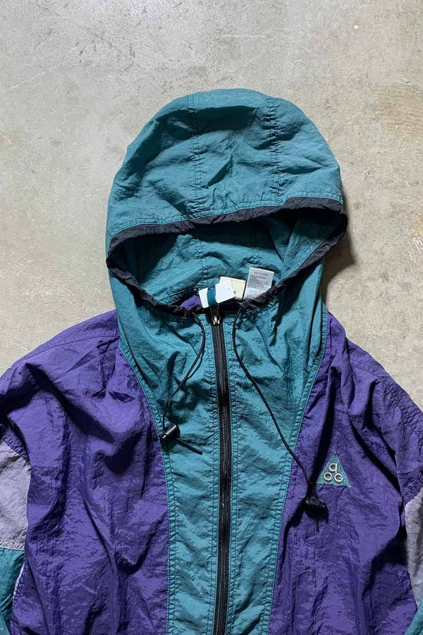 Y2K EARLY 00'S HALF ZIP PULLOVER PACKABLE NYLON HOODIE JACKET / MULTI [SIZE: L USED]