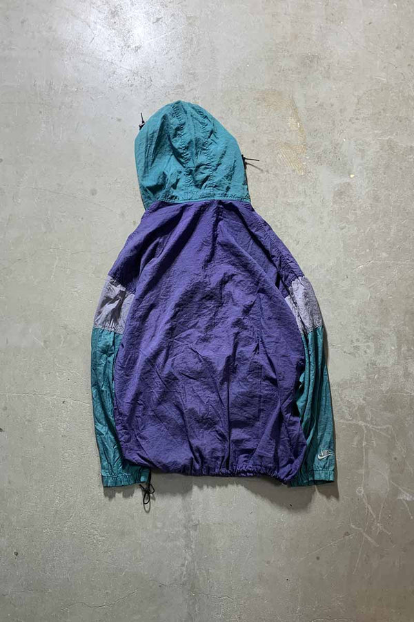 Y2K EARLY 00'S HALF ZIP PULLOVER PACKABLE NYLON HOODIE JACKET / MULTI [SIZE: L USED]