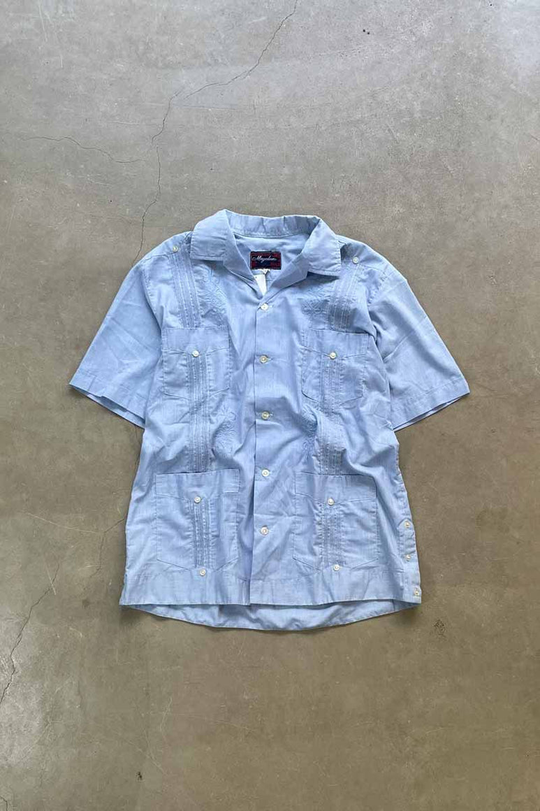 MADE IN MEXICO 80'S S/S CUBA SHIRT / BLUE [SIZE: L USED]