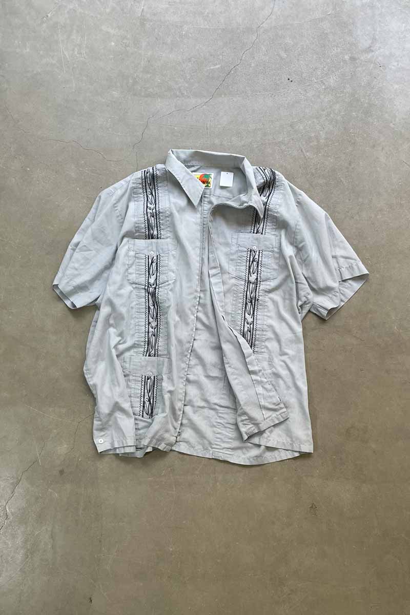 80-90'S S/S ZIP UP CUBA SHIRT / BLUE [SIZE: XL USED]