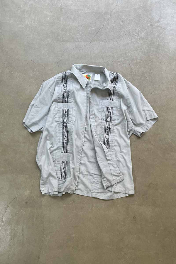 80-90'S S/S ZIP UP CUBA SHIRT / BLUE [SIZE: XL USED]