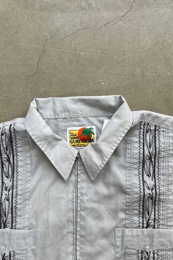 80-90'S S/S ZIP UP CUBA SHIRT / BLUE [SIZE: XL USED]