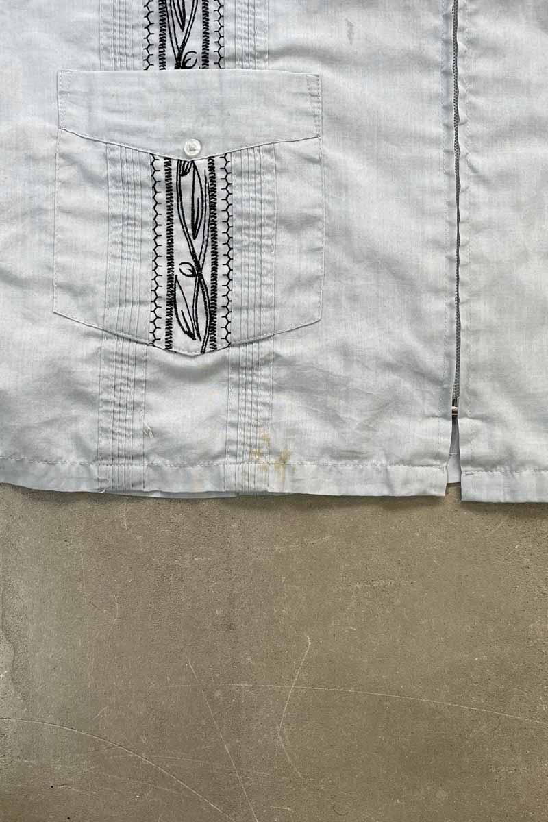 80-90'S S/S ZIP UP CUBA SHIRT / BLUE [SIZE: XL USED]