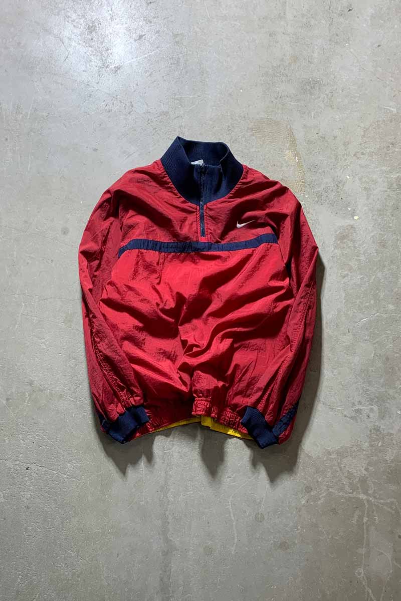 90-00'S HALF ZIP REVERSIBLE NYLON JACKET / RED / YELLOW [SIZE: XL USED]