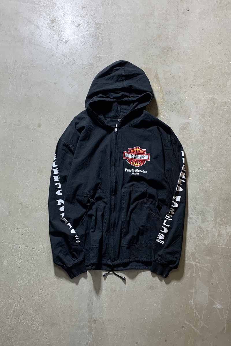 LOGO PRINT ZIP UP HOODIE JACKET / BLACK [SIZE: XL USED]