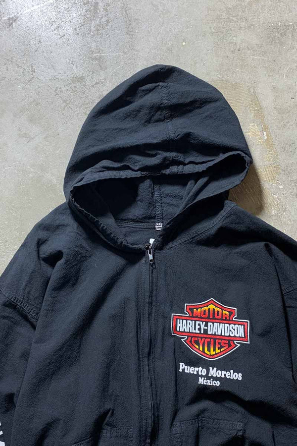 LOGO PRINT ZIP UP HOODIE JACKET / BLACK [SIZE: XL USED]