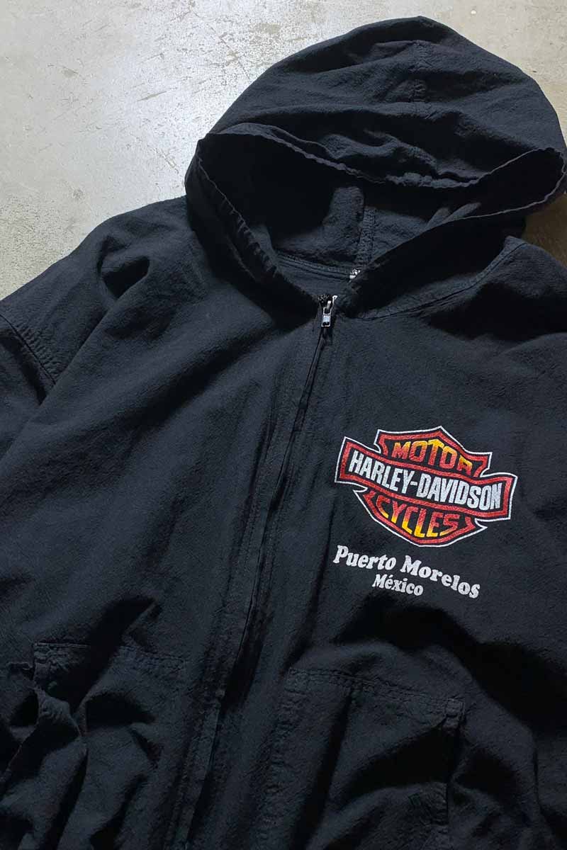 LOGO PRINT ZIP UP HOODIE JACKET / BLACK [SIZE: XL USED]