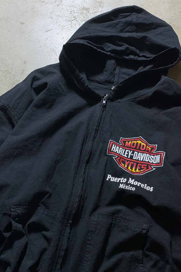 LOGO PRINT ZIP UP HOODIE JACKET / BLACK [SIZE: XL USED]