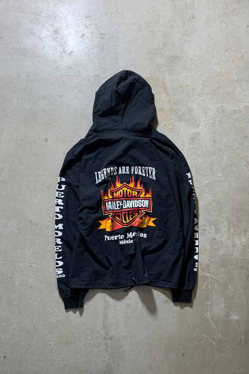 LOGO PRINT ZIP UP HOODIE JACKET / BLACK [SIZE: XL USED]
